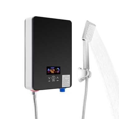 6500W Mini Durchlauferhitzer Dusche 220V Elektrischer Warmwasserbereiter mit Digitalanzeige, IPX4 Wasserdichtigkeit, Kompakte Größe Instant-Heizung inklusive Duschkopf