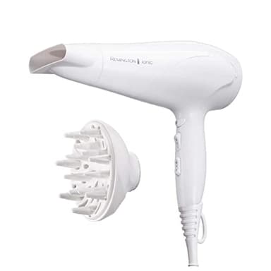 Remington Haartrockner Ionen [leicht, Diffusor & Stylingdüse] weiß (2200W, Keramik-Ionen: schonendes Styling & gleichmäßige Wärmeverteilung, 3 Heiz- & 2 separate Gebläsestufen + Abkühlstufe) D3199