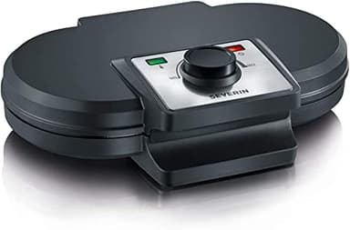 SEVERIN Duo-Waffeleisen, antihaftbeschichtetes Doppelwaffeleisen für zwei klassische Herzwaffeln, Herzwaffeleisen im Slim-Design, ca. 1.200 W Leistung, schwarz, WA 2106