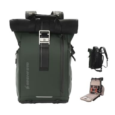 Besnfoto Kamera-Rucksack, wasserdichte Reise-Kameratasche für Fotografen, erweiterbar, Roll-Top-Fototasche für DSLR-, SLR-Kameras, spiegellose Kamera, passend für Laptops bis zu 39,6 cm (15,6 Zoll