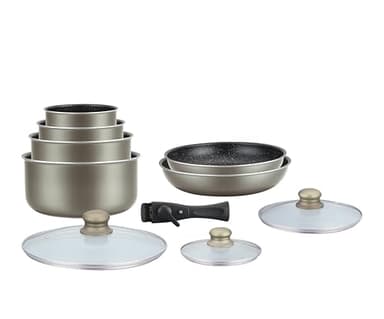 HAGEN, Stone coated cookware, Removable handle, 10 pieces, Carbon, Non-stick coating, All burners, induction included, HA04616