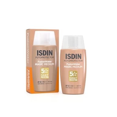 ISDIN Fusion Water Magic Color Medium LSF 50 - Getönte Sonnencreme Gesicht - Natürliche Abdeckung & Ebenmäßiger Teint - Spendet Feuchtigkeit, Ultraleicht, 50ml