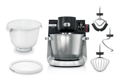Bosch Küchenmaschine Serie 6, 2 Schüsseln 5,5 l (Edelstahl, Kunststoff), integr Waage, 7 Automatikprogramme, 7 Stufen, Planetenrührwerk, Knethaken/Rühr-/Silikonbesen spülmaschinenfest, MUMS6ZS18