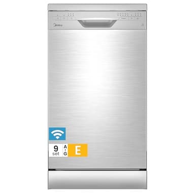 Midea SF 3.45N PRO Geschirrspüler 45 cm Freistehend und Unterbaufähig, 9 Maßgedecke, Spülmaschine mit WLAN, 6 Programme, 3/6/9h Startzeitvorwahl, 47 dB, Silber