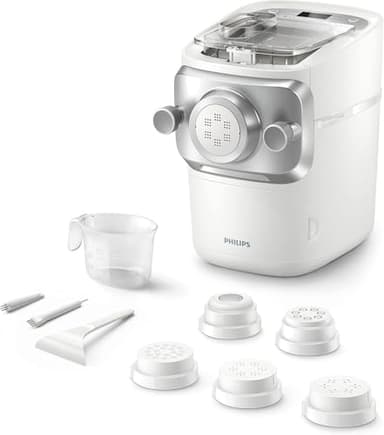 Philips 7000 Serie PastaMaker, Vollautomatische Nudelmaschine, 8 Pastasorten, Einfache Reinigung, max 8 Portionen, ProExtrude-Technologie, Vegan, Glutenfrei, Weiß (HR2660/00)