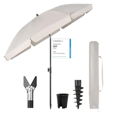 Sekey 180 cm Sonnenschirm Balkon mit Bodenhülse & Schutzhülle, Neigungs und Höhenverstellung, Sonnenschirm Strand für Balkon, Garten & Terrasse, Runder Sonnenschutz UPF 50+