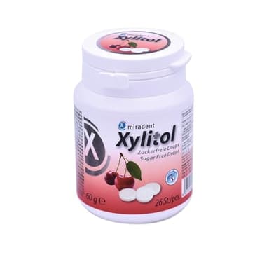 miradent Xylitol Drops Kirsche 60g Dose | Zahnpflege Lutschbonbons | zuckerfrei | fruchtiger Geschmack | kariespräventiv | vegan | glutenfrei