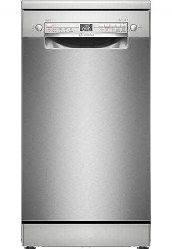 Bosch SPS2HMI42E, Serie 2, Smarter Geschirrspüler Freistehend, 45 cm breit, Silver Inox, Besteckschublade, extra Trocknung auf Knopfdruck, höhenverstellbarer Oberkorb, Anti Fingerprint, mit aquaStop