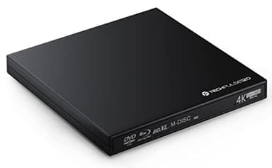 techPulse120 portables USB 3.0 4K UHD 3D M-Disc BDXL HDR10 Laufwerk Blu-ray Brenner Burner Superdrive Ultra-Slim BD DVD CD für Netbook Notebook Ultrabook Windows Mac OS Apple iMAC MacBook Schwarz