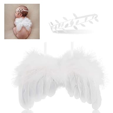 Hifot neugeborenen fotografie requisiten, Feder baby Engel Flügel mit Stirnband Outfits, Baby fotografie zubehör - 25 x 15cm
