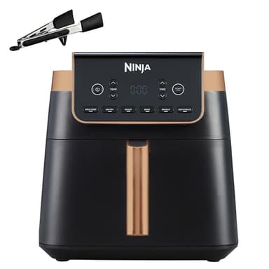 Ninja Heißluftfritteuse MAX PRO, 6,2 L, ölfrei, große Schublade, Rösten, Backen, Air Fry, Antihaftbeschichtet, Spülmaschinenfester Korb & Crisper Gittereinsatz, Silikonzange, Schwarz/Kupfer, AF180EUCP