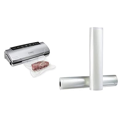 CASO VC10 Vakuumierer - Testsieger bei Stiftung Warentest, Lebensmittel bleiben vakuumiert bis zu 8x länger frisch, 30cm lange & stabile Schweißnaht & Amazon Basics 28 cm x 500 cm, 2 Rollen