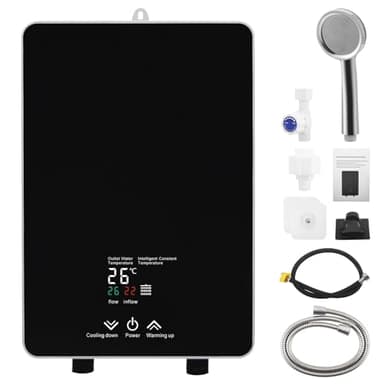 Durchlauferhitzer, 5500W 220V Elektrische tankloser Warmwasserbereiter mit LED, Elektronisch Geregelter Warmwasserbereiter Durchlauferhitzer für Dusche, Badezimmer, Küche [Energieklasse A] (Schwarz)