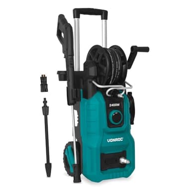 VONROC Hochdruckreiniger 2400W - konstant hoher Druck [180bar] - Hoher Durchfluss [420 l/h] Schlauchtrommel - Aluminium Pumpe - V24 Serie