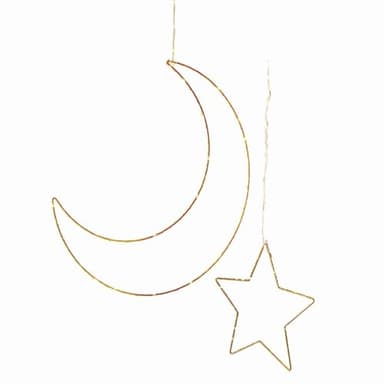 Loberon LED-Leuchtdeko 2er Set Padden, Mond & Stern, Batteriebetrieben, Gemütliche Stimmung, Festliche Dekoration, Kinderzimmer, Eisen, Gold