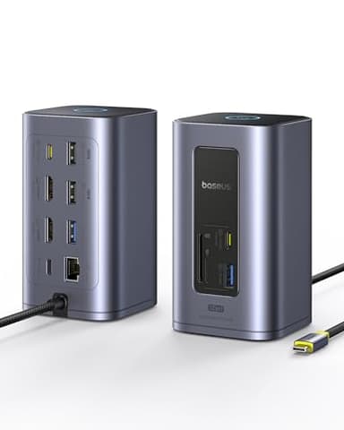 Baseus Nomos Air 12 in 1 Docking Station Dockingstation 2 Monitore für Windows, mit 4K HDMI, 10Gbps USB-C/A, SD/TF, 100W PD, Gigabit Ethernet, Kompatibel für Laptop HP/Lenovo/Dell/Acer