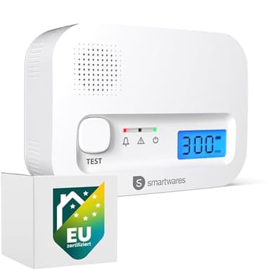 Smartwares Kohlenmonoxid melder, 10 Jahre Sensor, 1.5 Testsieger Wertung, mit Display und Testknopf - FGA-13041