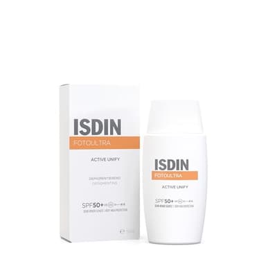 ISDIN FotoUltra Active Unify LSF 50+, Hellt auf und vereinheitlicht den Hautton, Sonnencreme mit dreifach aufhellender Wirkung, 50 ml