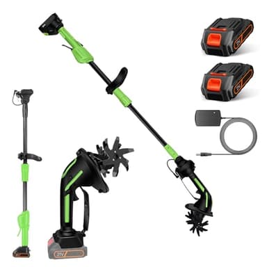 2-in-1 Akku Motorhacke 21V mit Akku, Elektrische Handgartenfräse kabellos, Leichte Bodenfräse mit 10cm Arbeitsbreite & -Tiefe, 2300RPM, für Beet, Hochbeet, Blumenbeet & Gemüsegarten (2 Batterien)