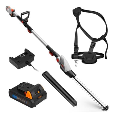 VonHaus Akku Teleskop Heckenschere 20V, Kabellose Langstiel Heckenschere für Hecken, Büsche, Zweige, Mit 135° Verstellbarem Schneidkopf, 45 cm Dual Action Messer, Inkl. Akku, Ladegerät, Schultergurt