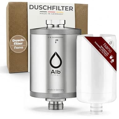 Alb Filter Duschfilter Nano Edelstahl Natur – Wasserfilter für Dusche & Bad – Schutz gegen Keim- und Bakterienbelastung im Wasser – Made in Germany