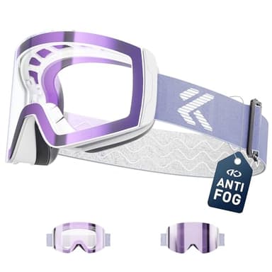 KAPVOE Skibrille Selbsttönend Anti-Beschlag Herren Damen photochromatische Snowboardbrille OTG, Magnetischen Wechselgläsern,UV-Schutz, Klarglas Schneebrille für Skifahren & Wintersport K718