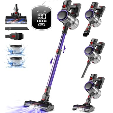 Authmic Akku Staubsauger Kabellos, 50000Pa Kabelloser Staubsauger mit Touchscreen, 50Mins, 1.6L, H13 HEPA, Anti-Tangle-Bürste, für Hartböden/Teppich/Tierhaare, Dunkellila