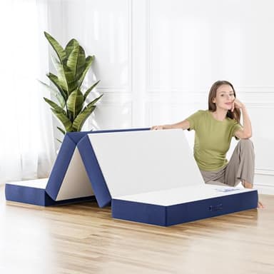 Doubleslee Klappmatratze 120x195cm, 10 cm hoch, 4-teilige Faltmatratze, Gästematratze Klappbar, Faltbare Matratze, Reisematratze, Matratze Auto Kofferraum, Klappbett waschbar