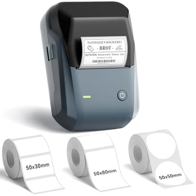 NIIMBOT Etikettendrucker, B1 Bluetooth Etikettiergerät mit Größeres Etikett, Selbstklebendes Aufkleber Druckgröße 20-50 mm Kompatibel mit iOS und Android für Heim, Büro, Blau + 3 Etikettenrollen
