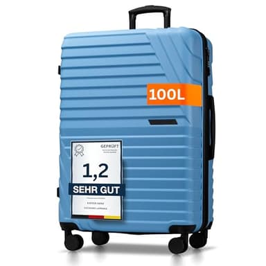 Cocoono Hartschalenkoffer XL Groß - 100L Volumen erweiterbar auf 117L - 158cm Gurtmaß - 8 Rollen 360° drehbar - Leichter Koffer mit TSA Schloss & Teleskopgestänge - Reisekoffer mit Rollen (blau, XL)