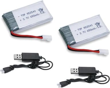 Tosiicop 3.7V 650mAh Lipo Akku - Wiederaufladbare Drohnen RC Akku 2 Stück mit USB XH2.54 Stecker ladegerät für SYMA X5 Serial UVA Quadcopter Drones SYMA X5C X5SW X5SC WLtoys V252 XT Flyer