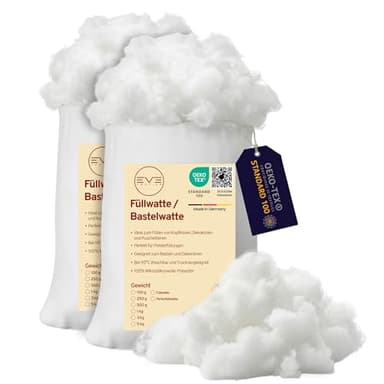 EVE Textile® Füllwatte 1 kg Weiche Watte & Füllmaterial Öko-Tex 100 Zertifiziert für Kissen, Kuscheltiere Hochbausch Bastelwatte, Stopfwolle & Kissenfüllung Ideal als Füllmaterial Kissen & Wolkendecke