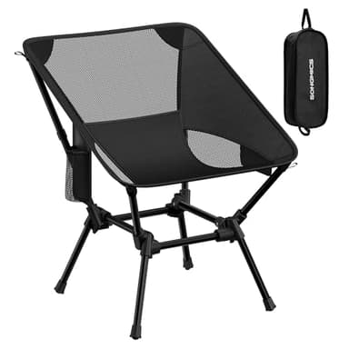 SONGMICS Campingstuhl, Strandstuhl klappbar, Gartenstuhl höhenverstellbar, Stahlgestell, bis 150 kg belastbar, 2 Seitentaschen, für Reisen, schwarz GCB050BZ01