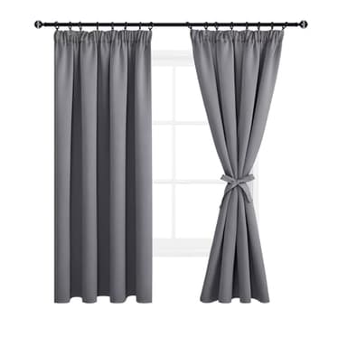 DWCN Gardinen Blickdicht Vorhänge mit Kräuselband 2er Set H183 x B117 cm, Verdunklungsvorhänge mit Vorhang-Krawatten, Vorhänge Wohnzimmer Schlafzimmer Thermogardine Kälteschutz Wämreisolierende, Grau