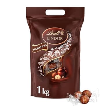 Lindt LINDOR, Haselnuss-Milch Schokolade Kugel Beutel, 1 kg Beutel wiederverschließbar, ca. 80 Kugeln, Großpackung, Pralinen-Geschenk, Schokoladengeschenk