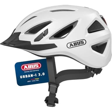 ABUS Stadthelm Urban-I 3.0 - Fahrradhelm mit Rücklicht, Schirm und Magnetverschluss - für Damen und Herren - Weiß, Größe M