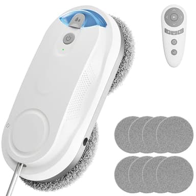 KKI Fensterputzroboter, Automatischer Elektrischer Fensterputzer Fernbedienung, Dual-Spray, Max3200 Pa, KI-Pfadplanung und Kantenerkennung, für Hochhausfenster, Glastür, 10 x Tücher, X3 (Weiß)
