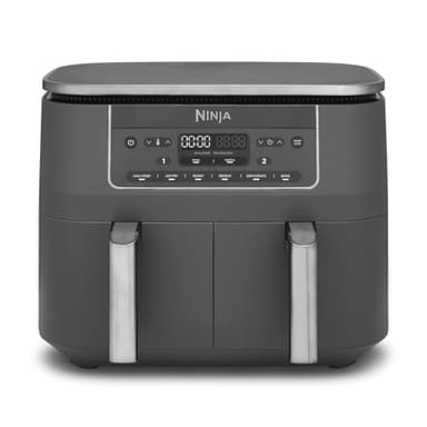 Ninja Dual Zone Digital Air Fryer, 2 Schubladen, 6-in-1, Heißluftfritteuse ohne Öl, 7,6L, Heißluft-Frittieren, Max Crisp, Rösten, Backen, Aufwärmen, Spülmaschinenfeste Körbe, Metallic Grau DZ300EU