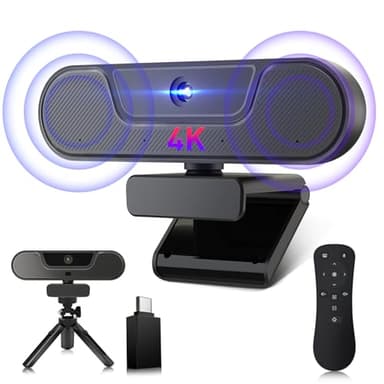 VIZOLINK V20 UHD 4K Webcam mit Mikrofon und Lautsprecher, 4K/25FPS, 1080P/30FPS, AI Autofokus, Fernbedienung, 3XZoom, 112°Sichtfeld, Plug&Play, mit Abdeckung und Stativ für Videoanruf und Konferenz