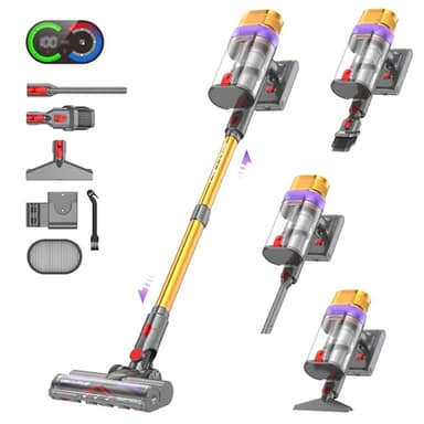 Vistefly V15 Ultra Akku Staubsauger, 58000Pa 650W 80Mins Staubsauger Kabellos mit Doppeldisplay, Akkustaubsauger Doppelter Staubbehälter Design Akkusauger für Hartböden Teppich Tierhaare