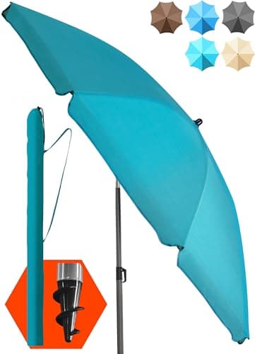 4smile Strandschirm SunnyJoy, Ø 180 cm Türkis - UPF 50+ Sonnenschirm Strand, Sonnenschirm Balkon - Strandschirm windfest stabil, Balkon-Schirm mit Hülle, Gartenschirm