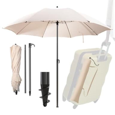 Menz Sonnenschirm Strand Ø 160 cm, Crème - Funktioneller Reise Sonnenschirm UPF 50+ für Koffer - kompakter Strandschirm koffertauglich, Praktischer Strandschirm klein faltbar