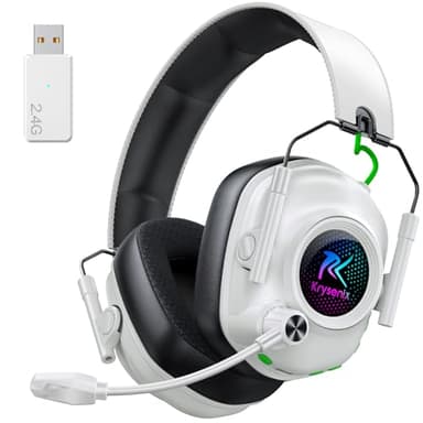 Krysenix KGH2 Gaming Headset Wireless für PS4, PS5, PC, Mac, Switch, 2.4GHz Faltbares Kabelloses Headset mit Mikrofon&LED, 40H Akkulaufzeit, Reines Weiß
