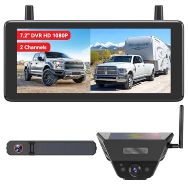 AUTO-VOX Solar Rückfahrkamera Kabellos: 1 Min Installation,1080P HD Zwei-Kanal-Monitor mit Aufnahmefunktion, IP69K Wasserdicht, für Wohnmobil, Camper, LKW, Anhänger,7,2" und Dual Solar kameras