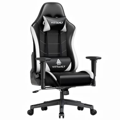 Vittanly Gaming Stuhl, 90-165° Rückenlehne, Tragkraft 150 kg, Weiß