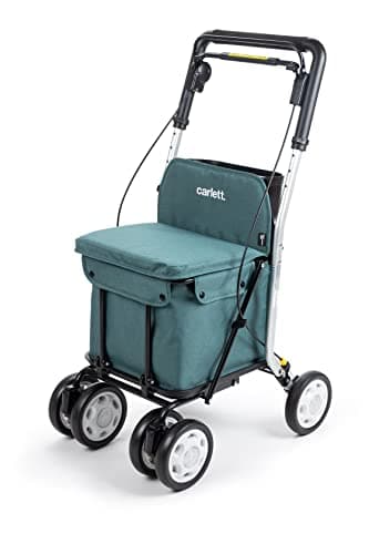 Carlett Rollator und Einkaufstrolley mit Sitz, EU-Medizinprodukt, 29 L Tasche bis 15 kg, Ablagefach, höhenverstellbarer Griff, faltbar, verstellbare Räder – Comfort, Grüne