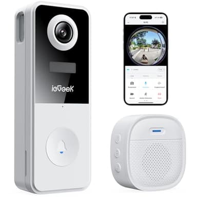 ieGeek 2K WLAN Video Türklingel mit Kamera, Funkklingel mit Kamera 180° Weitwinkel, AI Bewegungserkennung, Alexa Kompatibel, Ohne Abonnement, Nachtvision, IP65, 2,4GHz WiFi