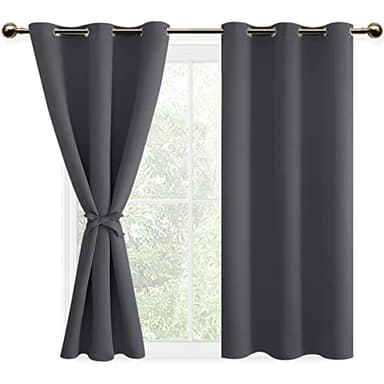 DWCN Vorhang Blickdicht Dunkle Verdunkelungsgardinen mit Ösen 2 Stücke Thermogardine für Wohnzimmer, Schlafzimmer, Gardinen Kurz, Dunkelgrau, 137x117cm(HxB)