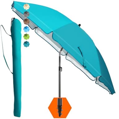 4smile Sonnenschirm Strand SunnyJoy, Türkis - UPF 50+ Strandschirm Ø 200 cm, sicherer Sonnenschutz Strand, Strandschirm windfest stabil - Sonnenschirm mit Schutzhülle