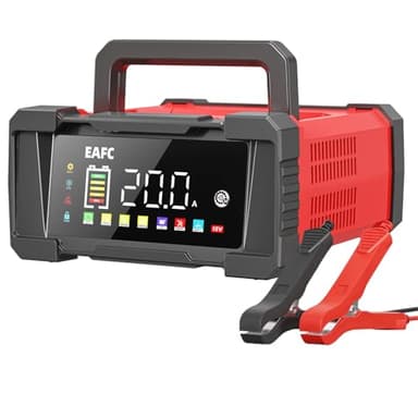 20A Tragbar Autobatterie Ladegerät, 12V/24V Batterie Erhaltungsladegerät, 9-Stufiges Laden, Reparaturmodus, Batterieladegerät für STD, AGM, EFB, Gel, SLA, LiFePO4, Kraftfahrzeug, Motorrad